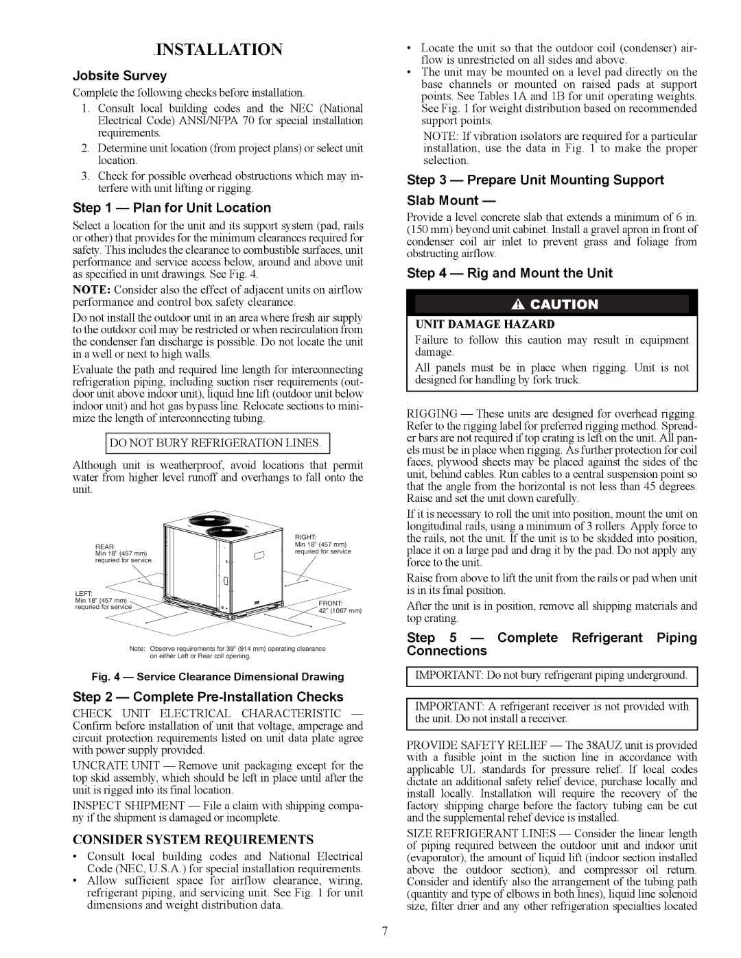 Carrier 38AUZ appendix Installation 