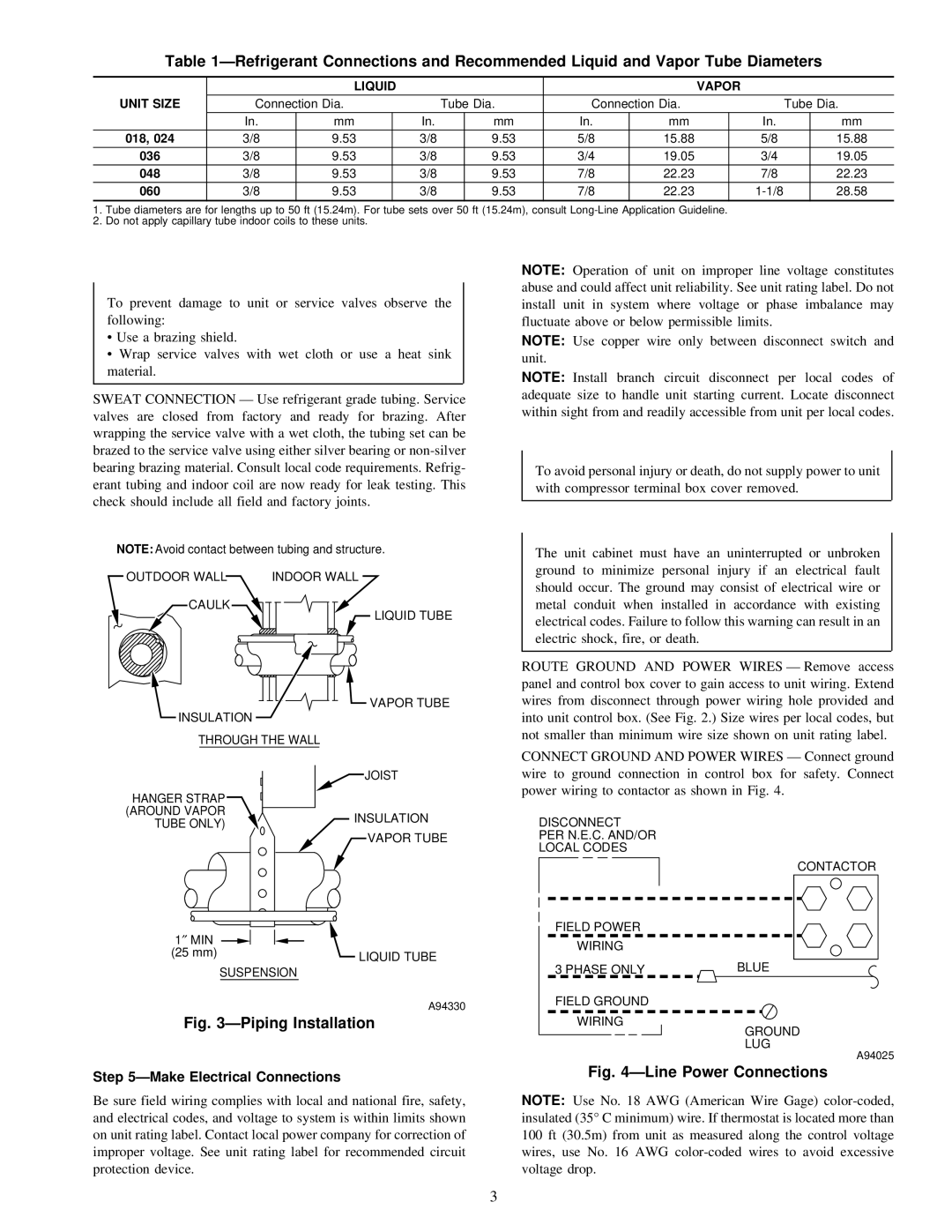 Carrier 38CKB instruction manual ÐMake Electrical Connections, Liquid Vapor Unit Size 