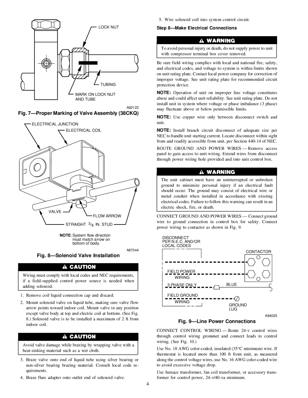 Carrier 38CKC(Q) instruction manual ÐProper Marking of Valve Assembly 38CKQ, ÐMake Electrical Connections 