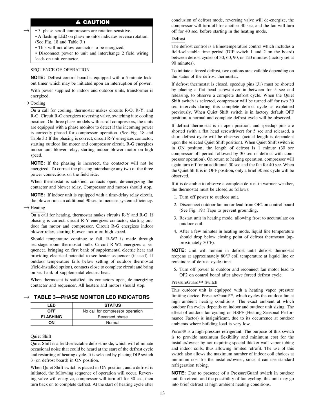 Carrier 38EYA instruction manual → -PHASE Monitor LED Indicators, Sequence of Operation 