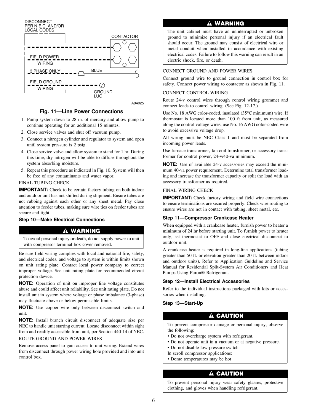 Carrier 38EYA Make Electrical Connections, Compressor Crankcase Heater, Install Electrical Accessories, Start-Up 