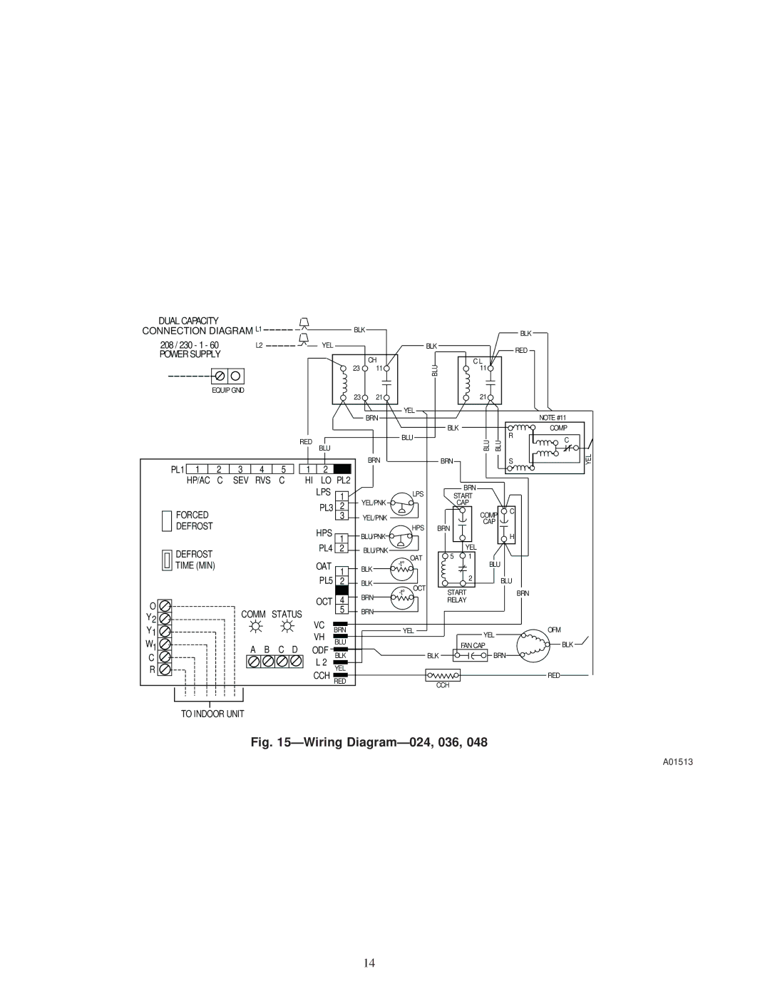 Carrier 38TDB instruction manual Wiring Diagram-024, 036, A01513 