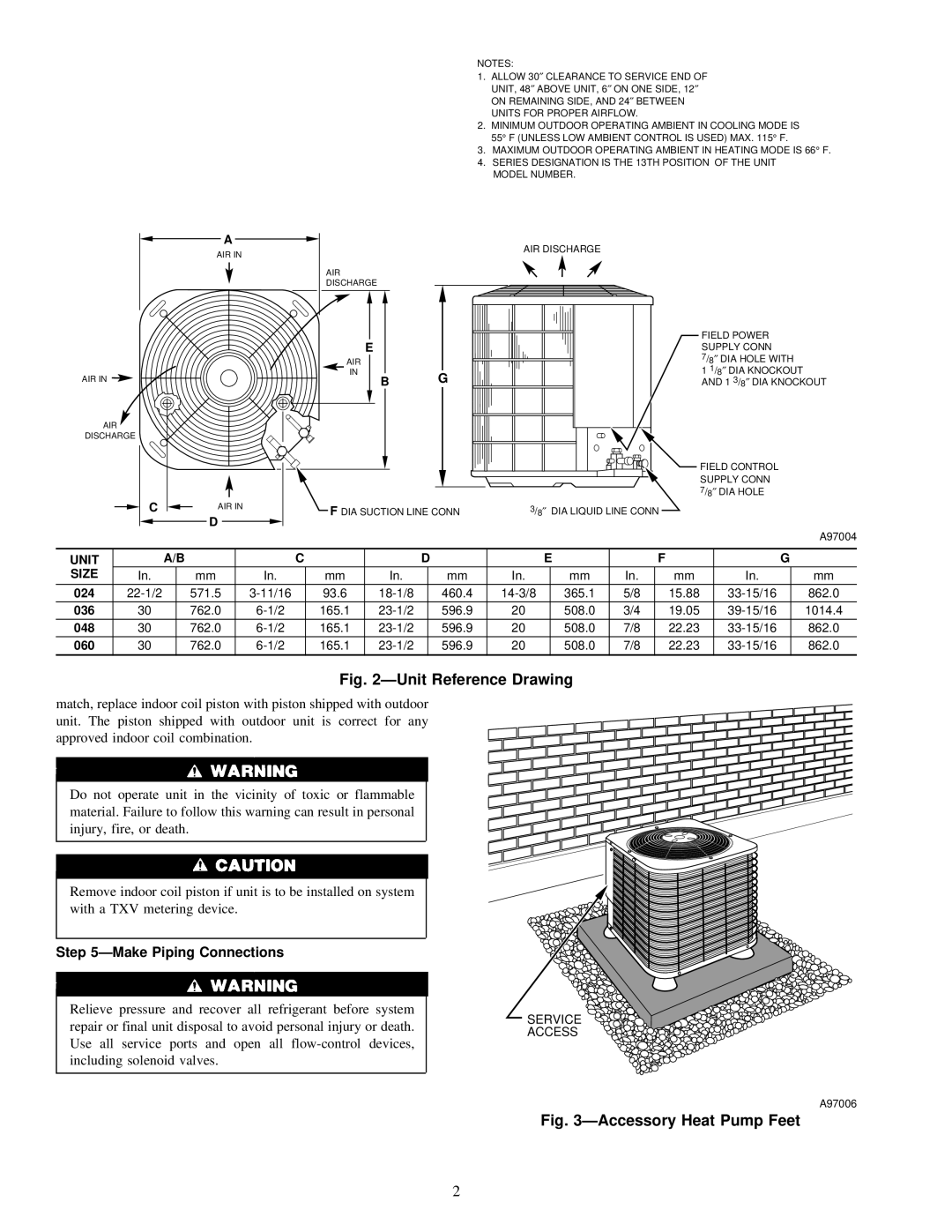 Carrier 38YCX instruction manual Make Piping Connections, Unit Size 