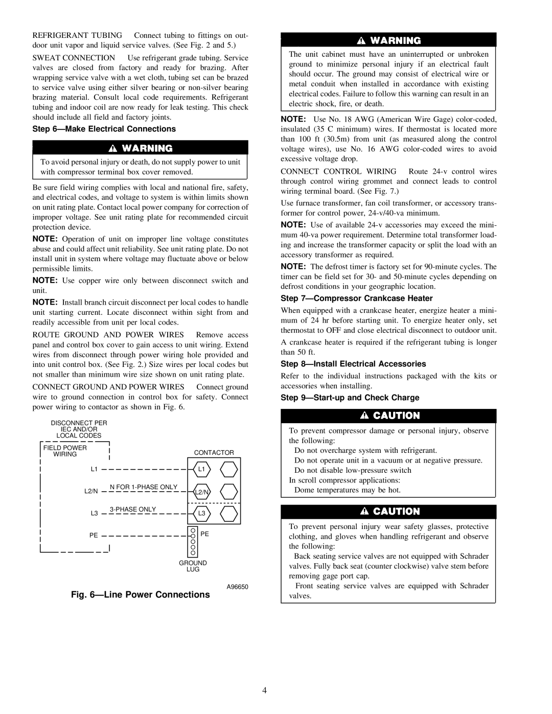 Carrier 38YCX instruction manual Make Electrical Connections, Compressor Crankcase Heater, Install Electrical Accessories 