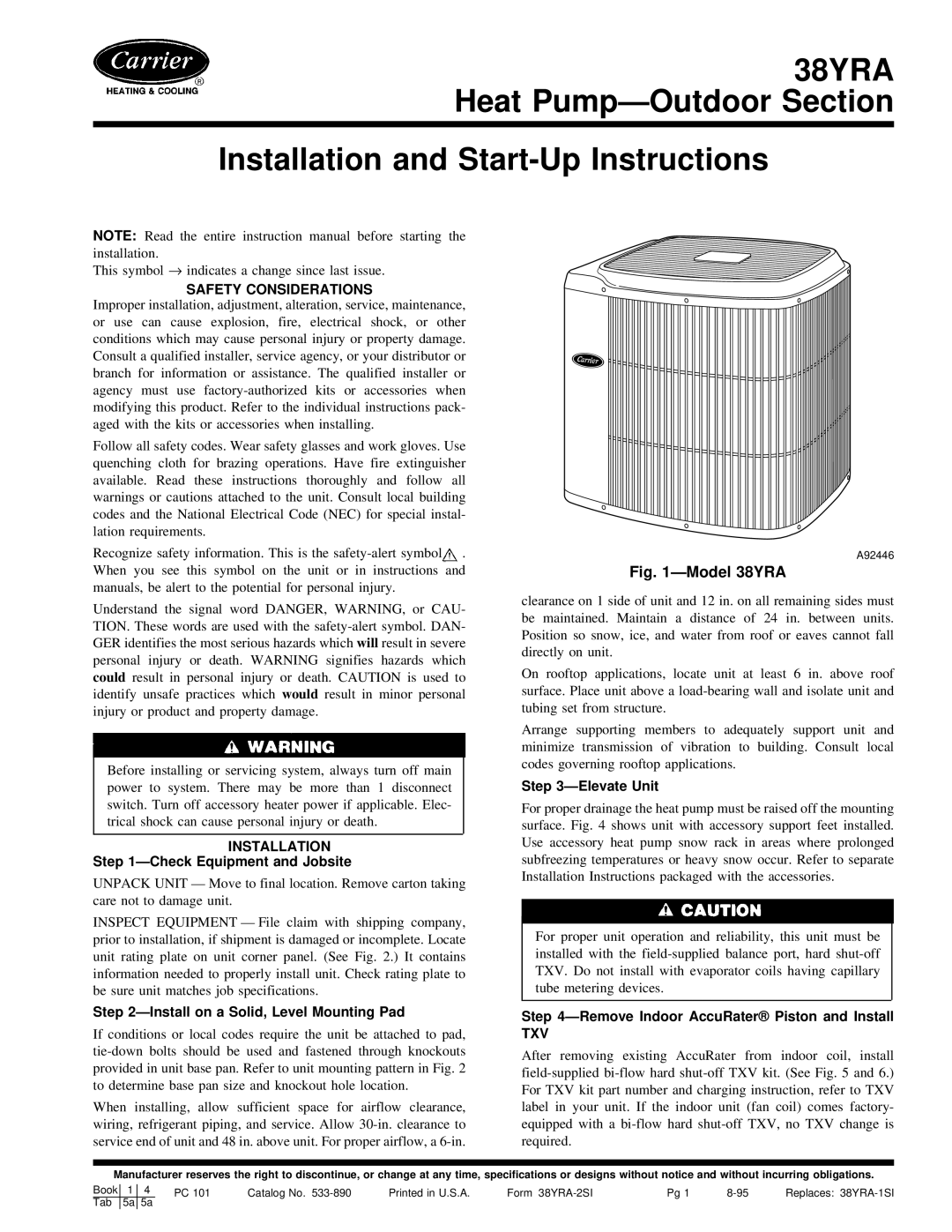 Carrier 38YRA instruction manual Safety Considerations, Installation, Txv 