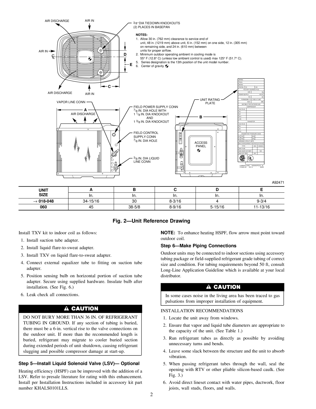 Carrier 38YRA ÐMake Piping Connections, ÐInstall Liquid Solenoid Valve Lsvð Optional, Installation Recommendations 