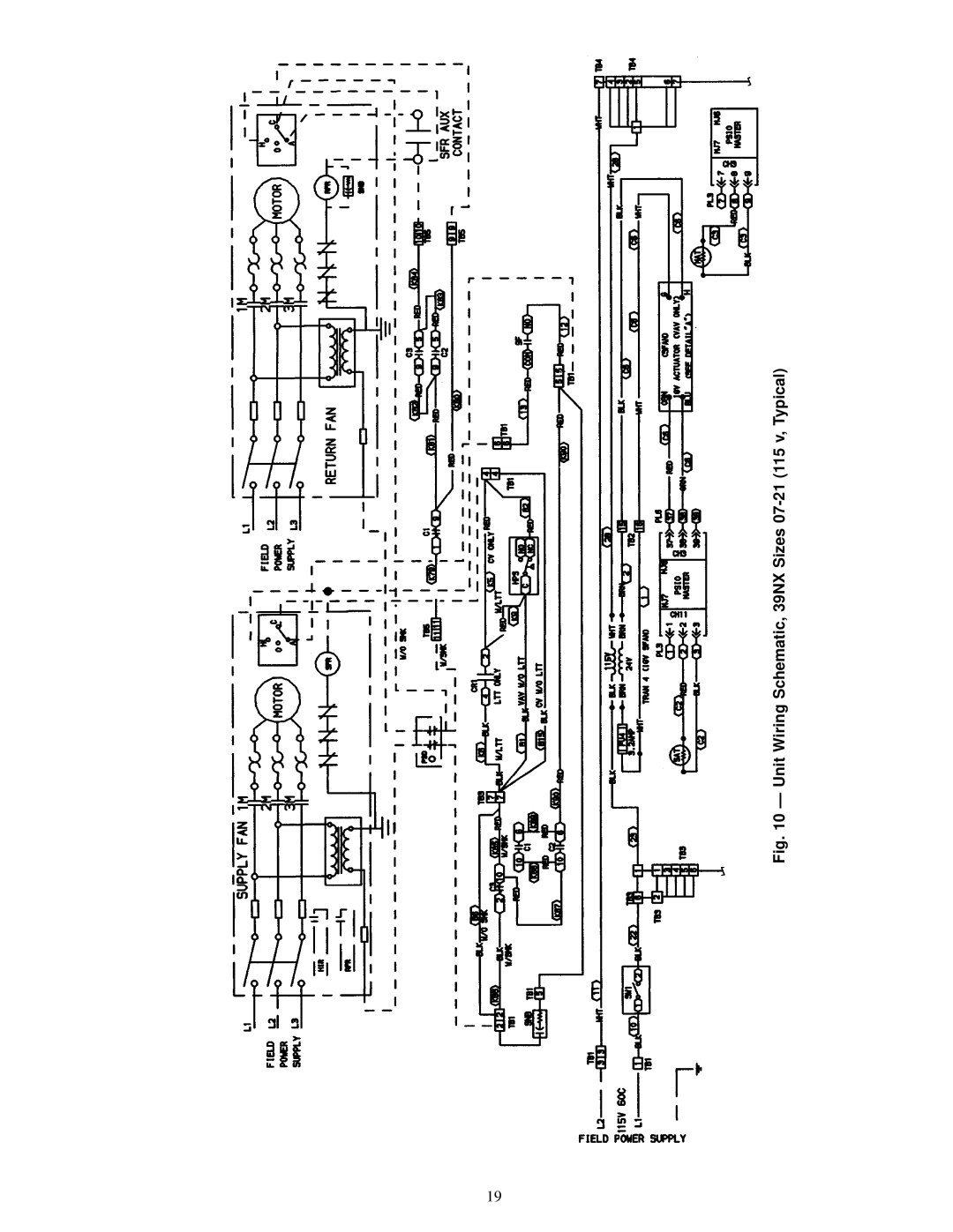 Carrier 39L specifications Unit Wiring Schematic, 39NX Sizes 07-21 115 v, Typical 