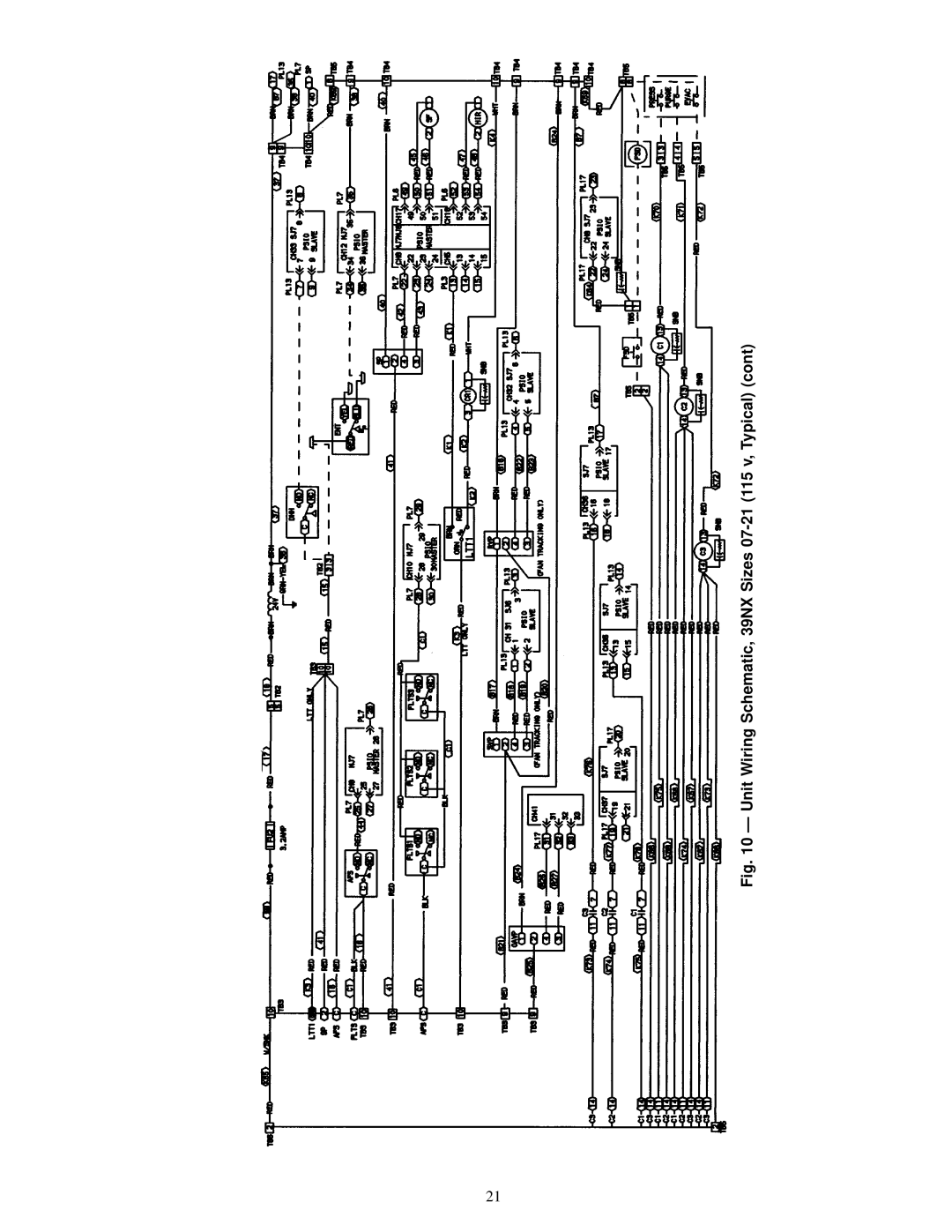 Carrier 39L specifications Unit Wiring Schematic, 39NX Sizes 07-21 115 v, Typical 