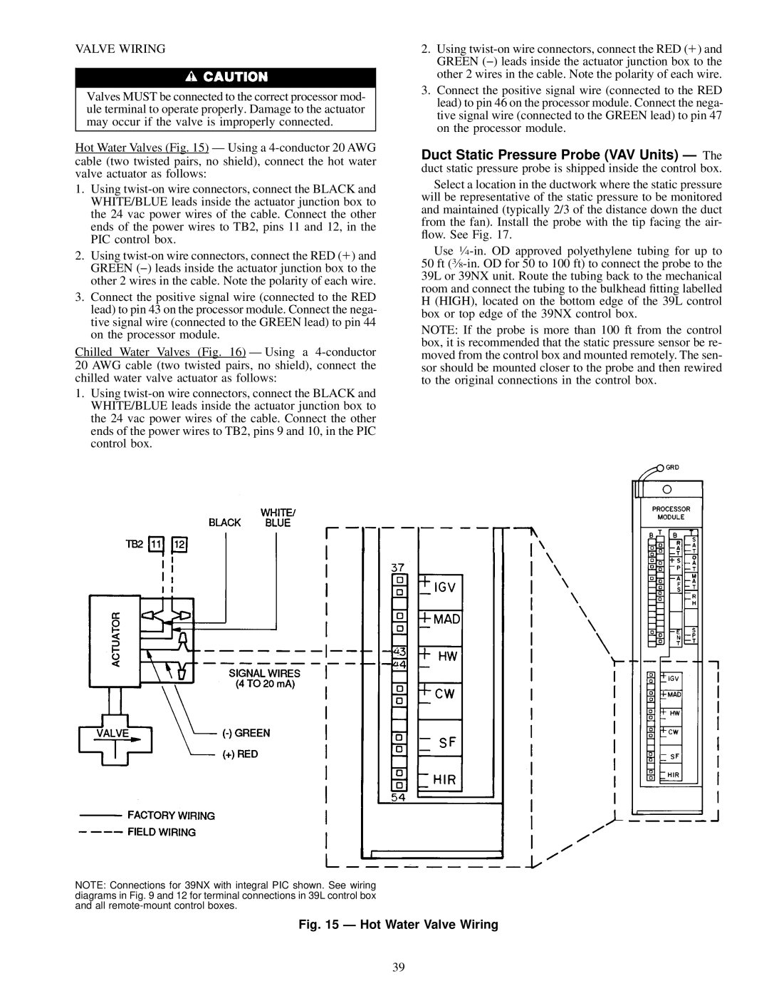 Carrier 39L specifications Hot Water Valve Wiring 