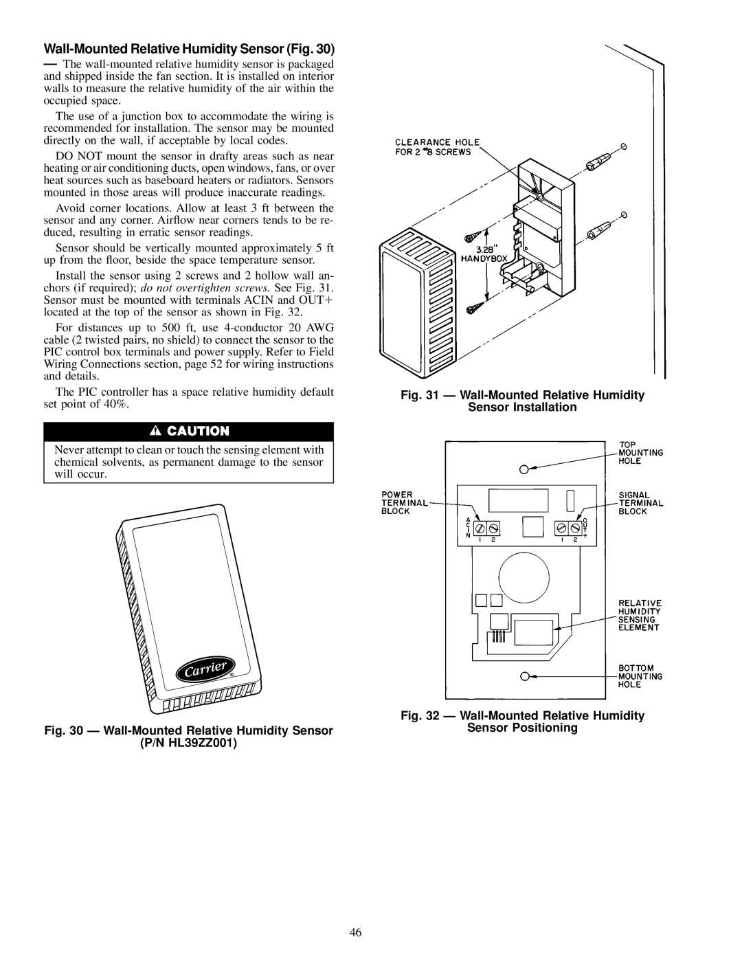 Carrier 39L specifications Wall-Mounted Relative Humidity Sensor Fig 