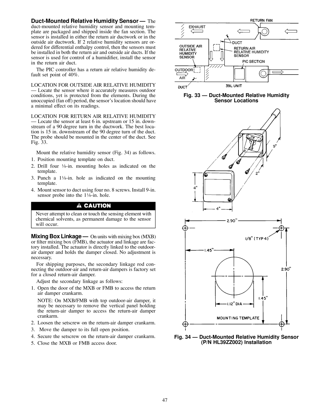 Carrier 39L specifications Duct-Mounted Relative Humidity Sensor Locations 