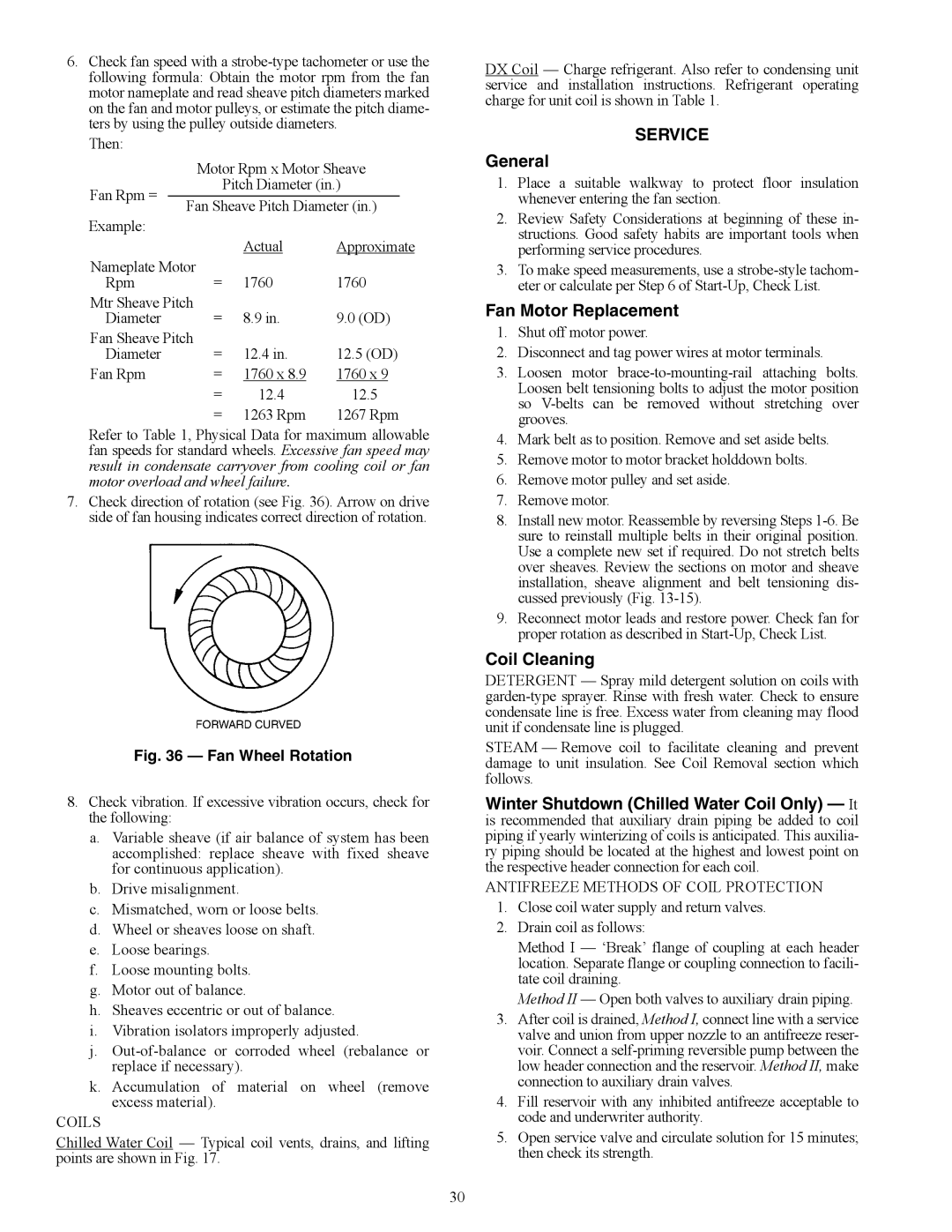 Carrier 39LH03-25, 39LB, 39LD, 39LA, 39LC, 39LE, 39LF, 39LG specifications Service, General, Fan Motor Replacement, Coil Cleaning 