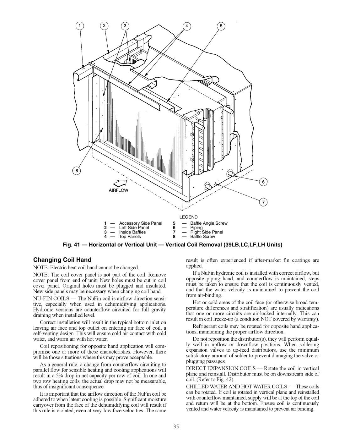 Carrier 39LC, 39LB, 39LD, 39LA, 39LE, 39LF, 39LH03-25, 39LG specifications Changing Coil Hand 