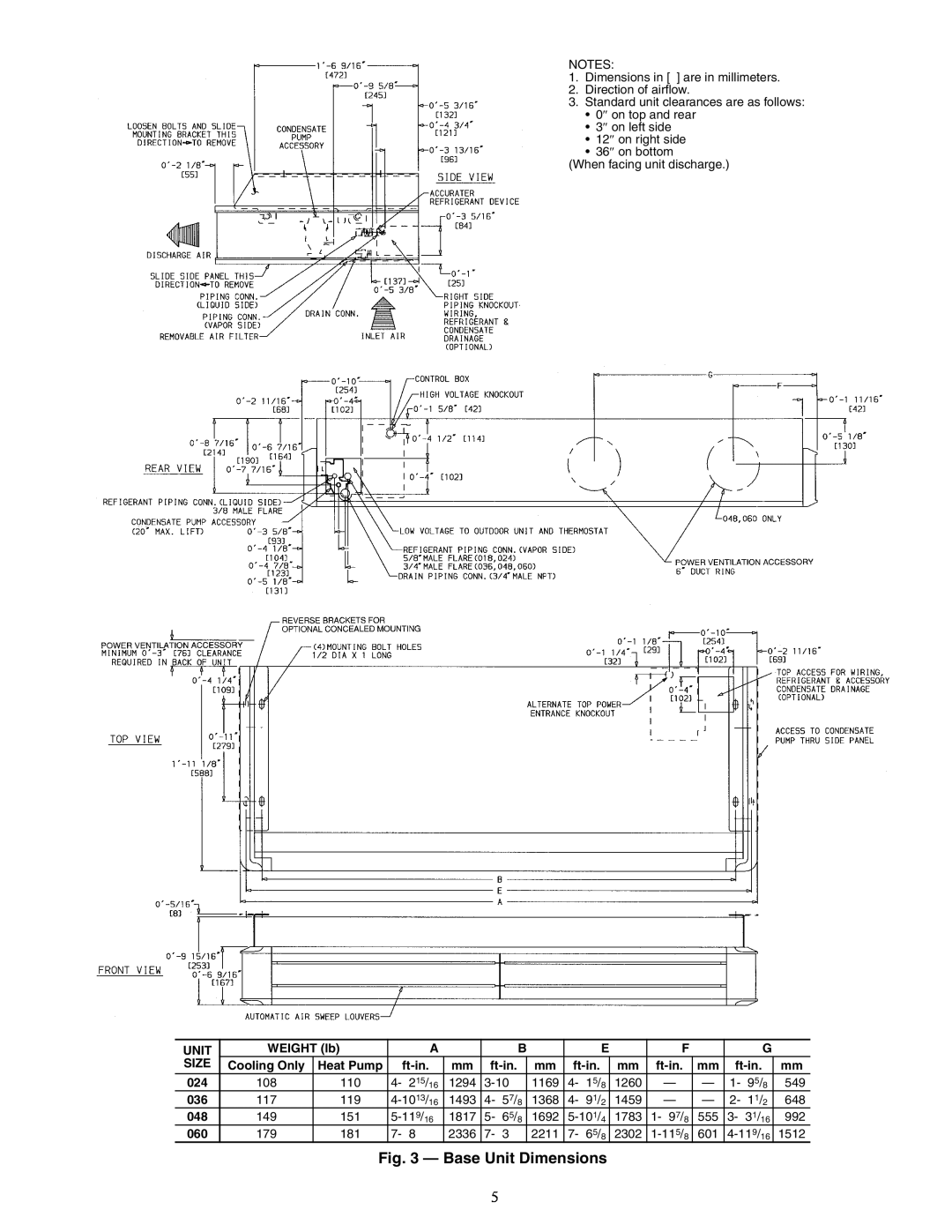 Carrier 40QA024-060 specifications Base Unit Dimensions 