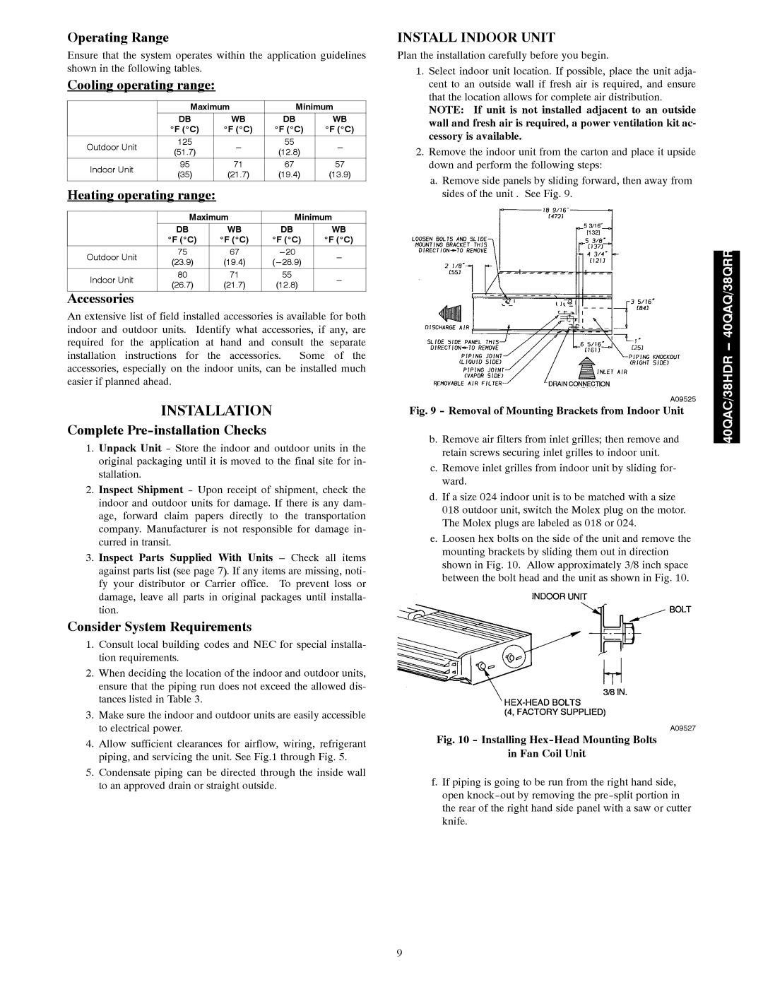 Carrier 40QAC installation instructions Installation 