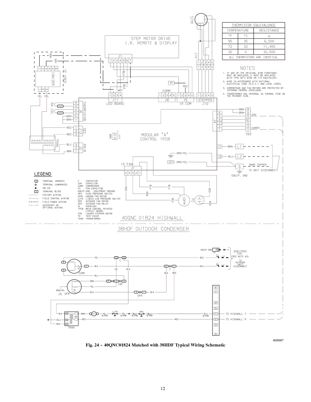 Carrier 40QNQ installation instructions 40QNC01824 Matched with 38HDF Typical Wiring Schematic 