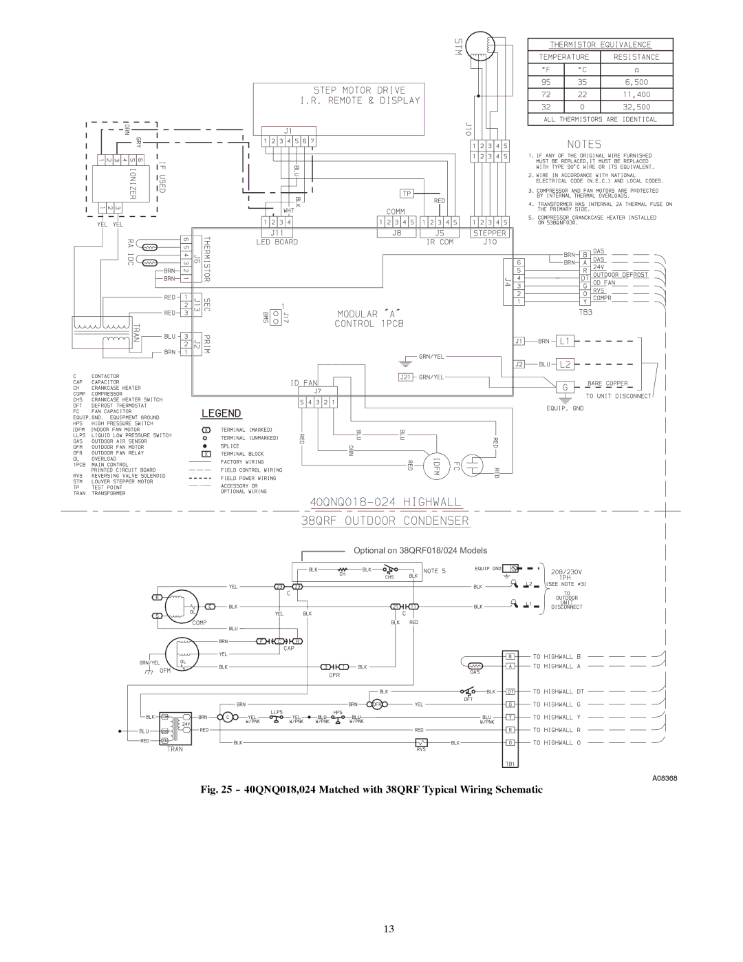 Carrier 40QNC installation instructions 40QNQ018,024 Matched with 38QRF Typical Wiring Schematic 