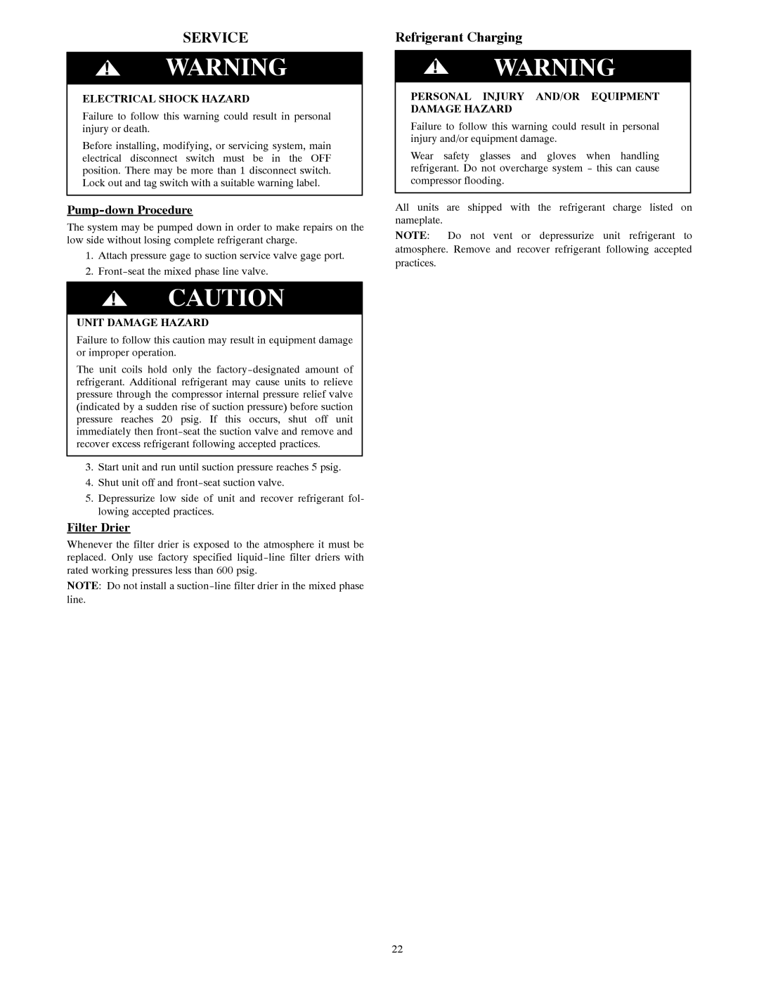 Carrier 40QNQ, 40QNC installation instructions Service, Refrigerant Charging, Pump-down Procedure, Filter Drier 