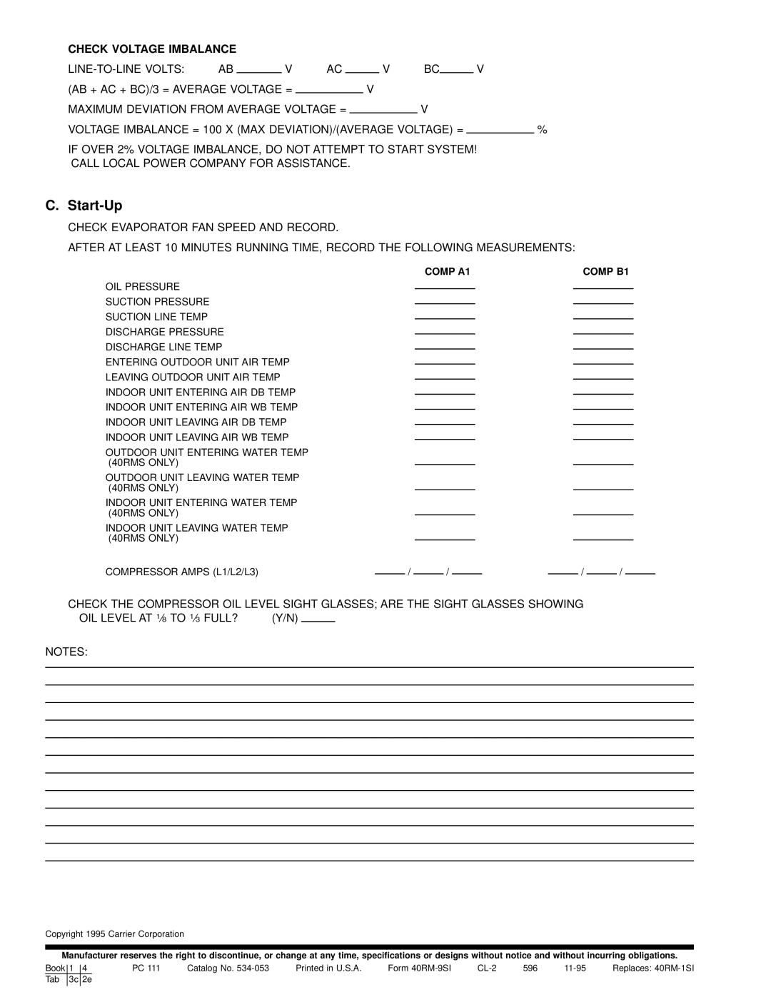 Carrier 40RMQ, 40RMS installation instructions Check Voltage Imbalance, Comp A1 Comp B1 