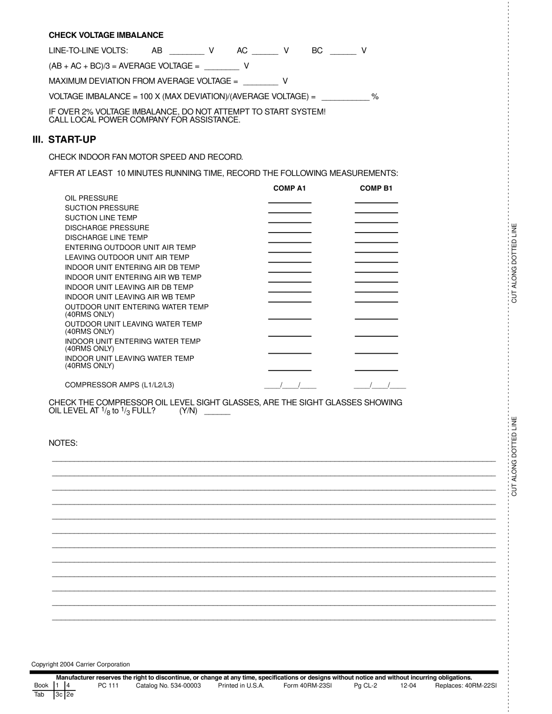 Carrier 40RMQ008-028, 40RM007-034, 40RMS008-034 specifications Check Voltage Imbalance, Comp A1 Comp B1 