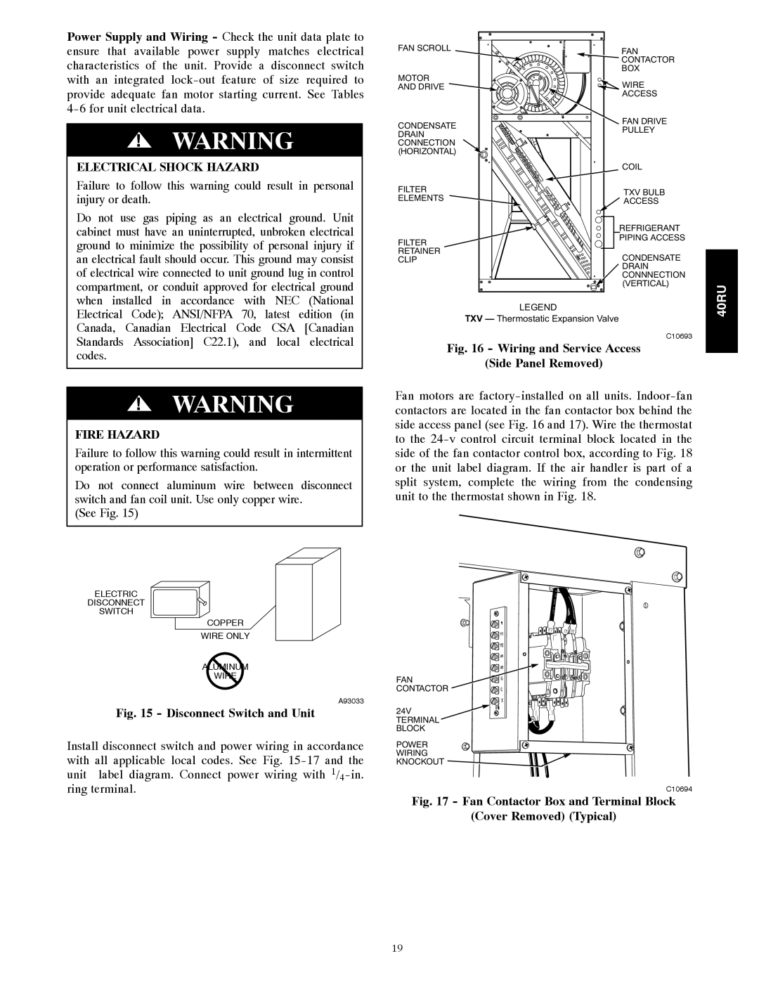 Carrier 40RU manual Fire Hazard 