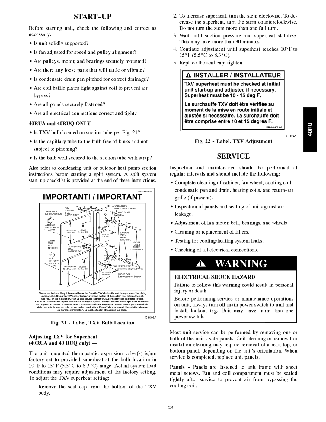 Carrier manual 40RUA and 40RUQ only, Label, TXV Adjustment 