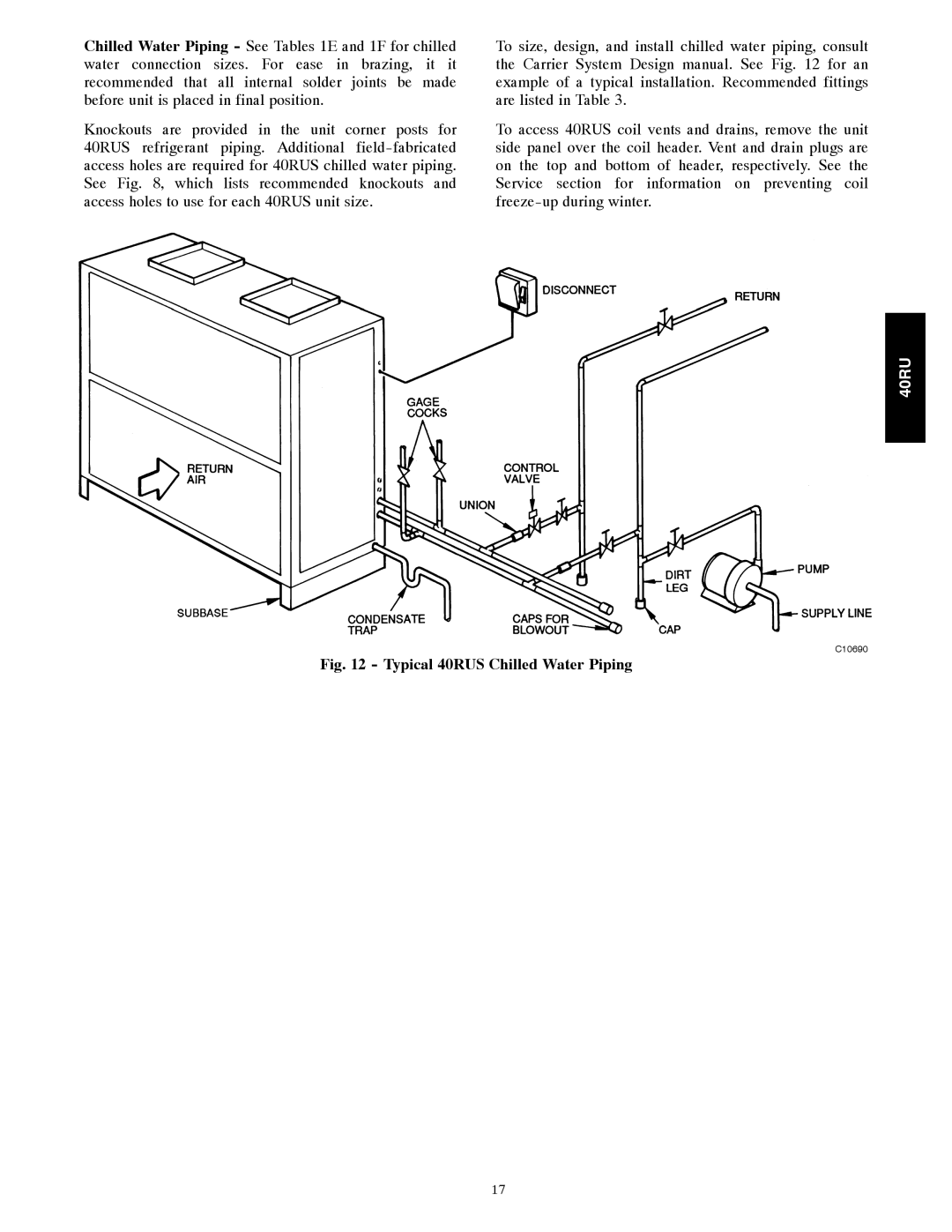 Carrier manual Typical 40RUS Chilled Water Piping, C10690 
