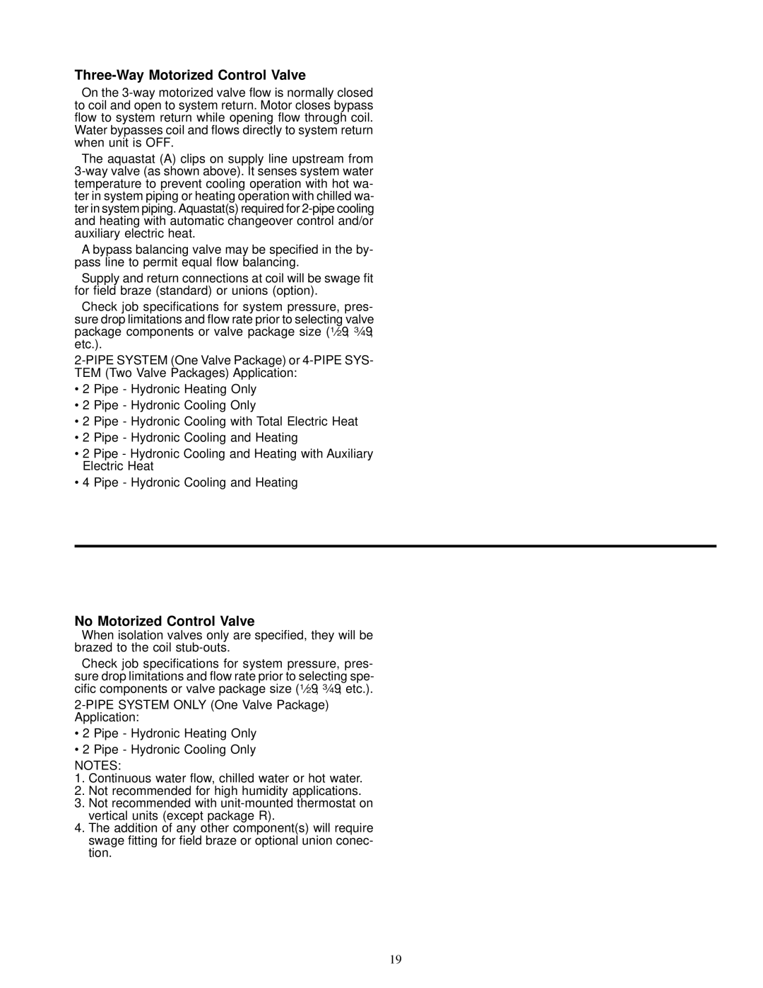 Carrier 42 SERIES specifications Three-Way Motorized Control Valve, No Motorized Control Valve 