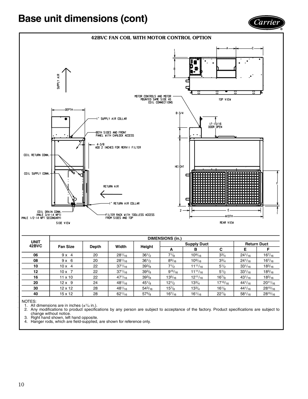 Carrier 42BHC manual 42BVC FAN Coil with Motor Control Option 