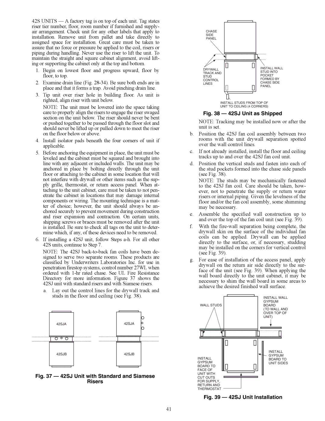 Carrier 42C, 42D, 42V specifications 42SJ Unit as Shipped 