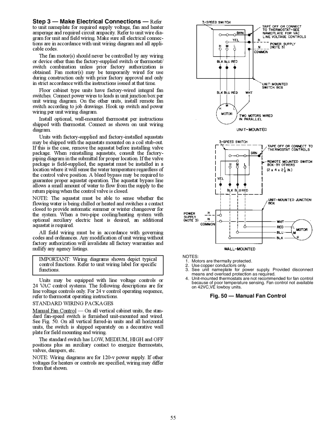 Carrier 42V, 42C, 42S, 42D specifications Manual Fan Control 