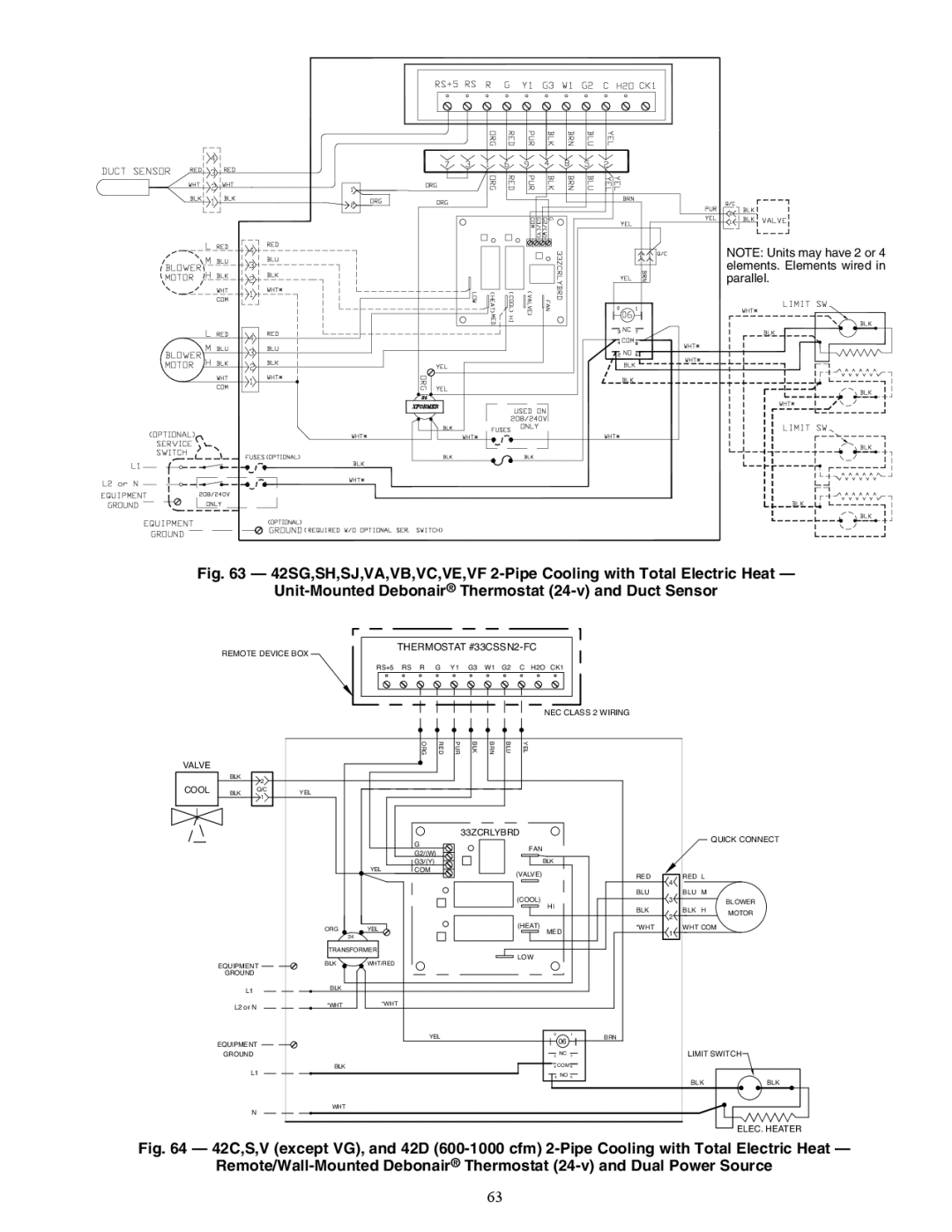 Carrier 42V, 42C, 42S, 42D specifications A42-4072, Thermostat #33CSSN2-FC 