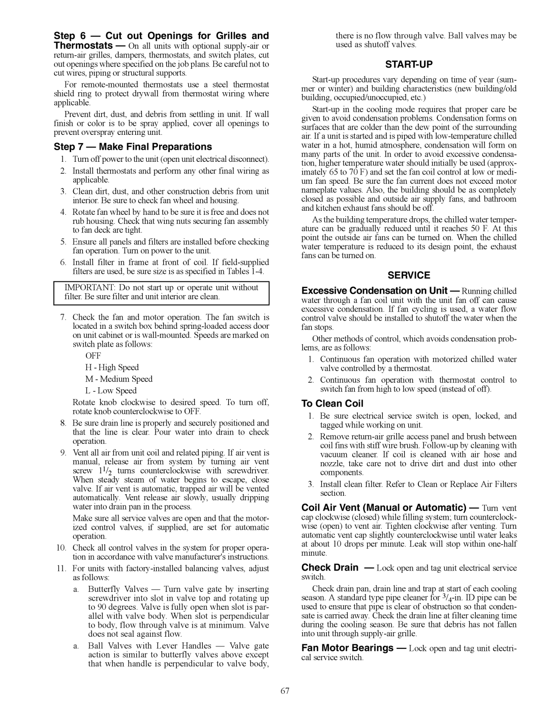 Carrier 42V, 42C, 42S, 42D specifications Start-Up 