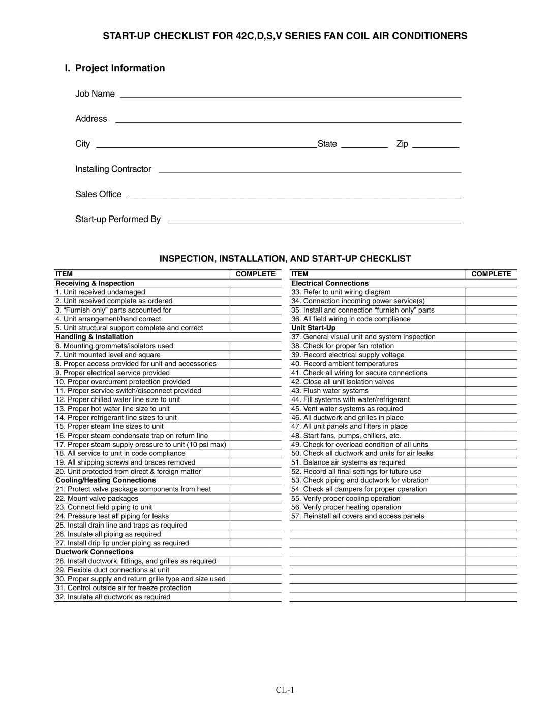 Carrier 42V, 42C, 42S, 42D specifications Project Information, Complete 