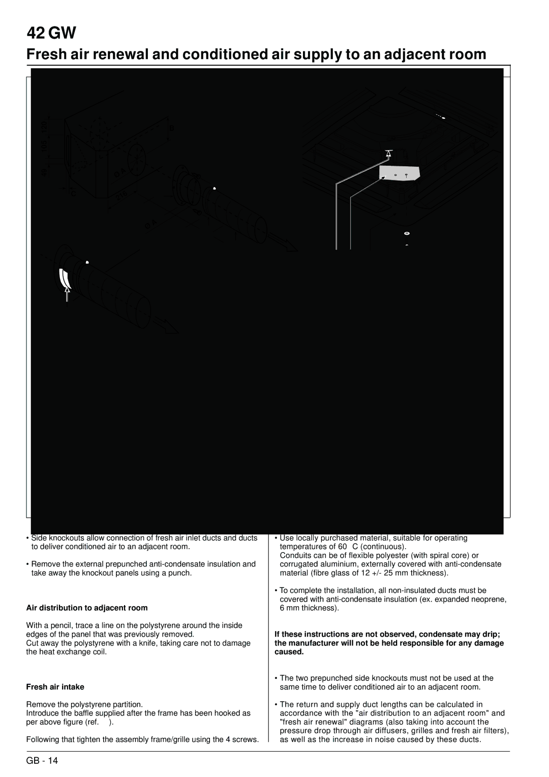 Carrier 42GW installation manual Air intake grille, 49 105, Air distribution to adjacent room, Fresh air intake 