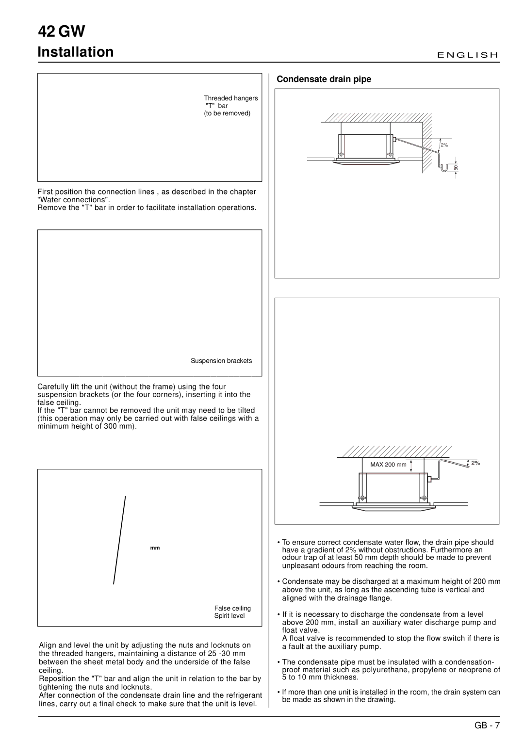 Carrier 42GW installation manual Condensate drain pipe 