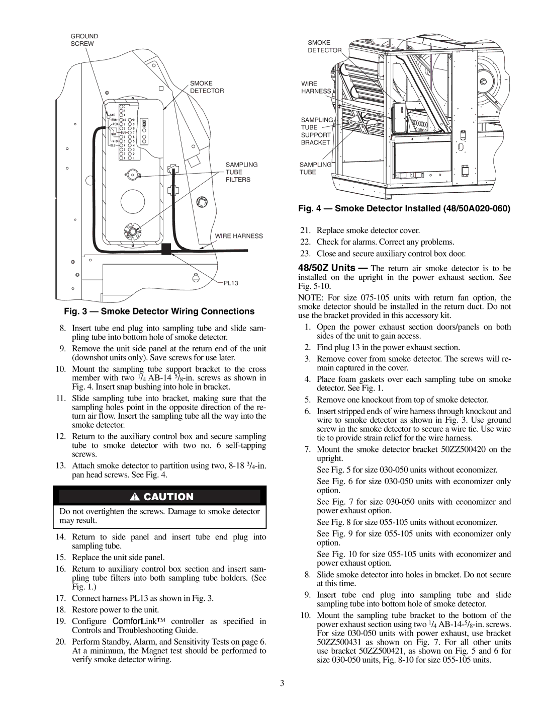 Carrier 48/50A020-060 installation instructions Smoke Detector Wiring Connections 