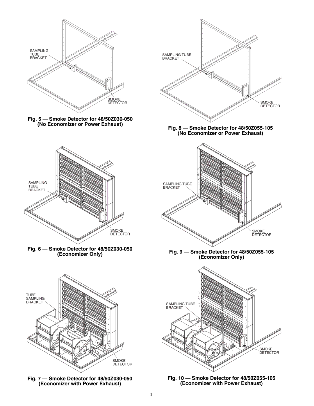 Carrier 48/50A020-060 installation instructions Smoke Detector for 48/50Z030-050 Economizer Only 