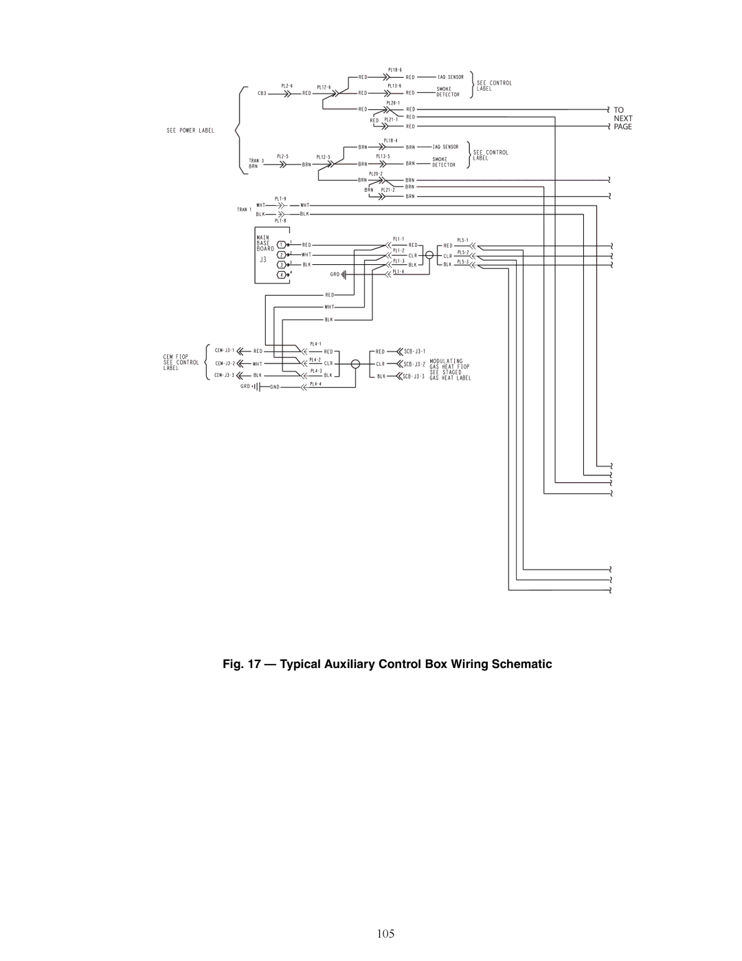 Carrier 48/50AJ specifications Typical Auxiliary Control Box Wiring Schematic, 105 