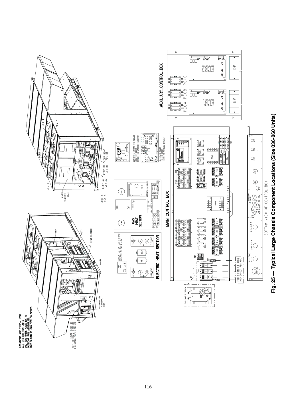 Carrier 48/50AJ specifications 116, Typical Large Chassis Component Locations Size 036-060 Units 