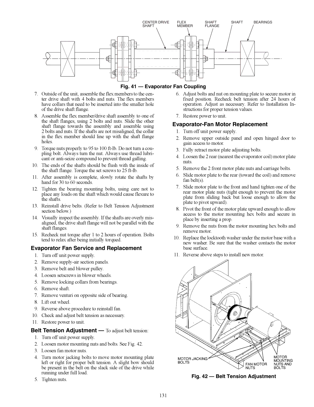 Carrier 48/50AJ specifications Evaporator Fan Service and Replacement, Belt Tension Adjustment To adjust belt tension, 131 