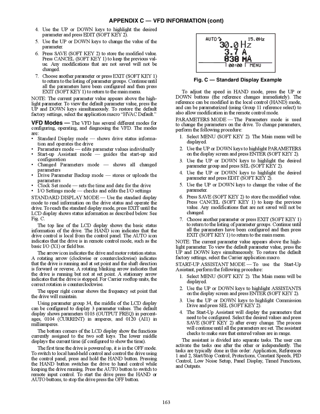 Carrier 48/50AJ specifications Fig. C Standard Display Example 