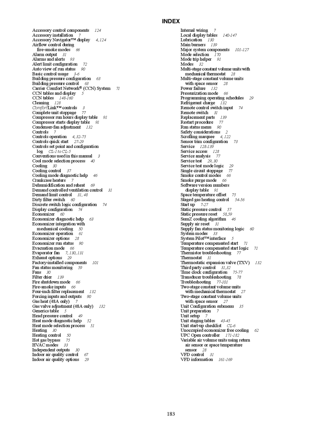 Carrier 48/50AJ specifications Index, 183 