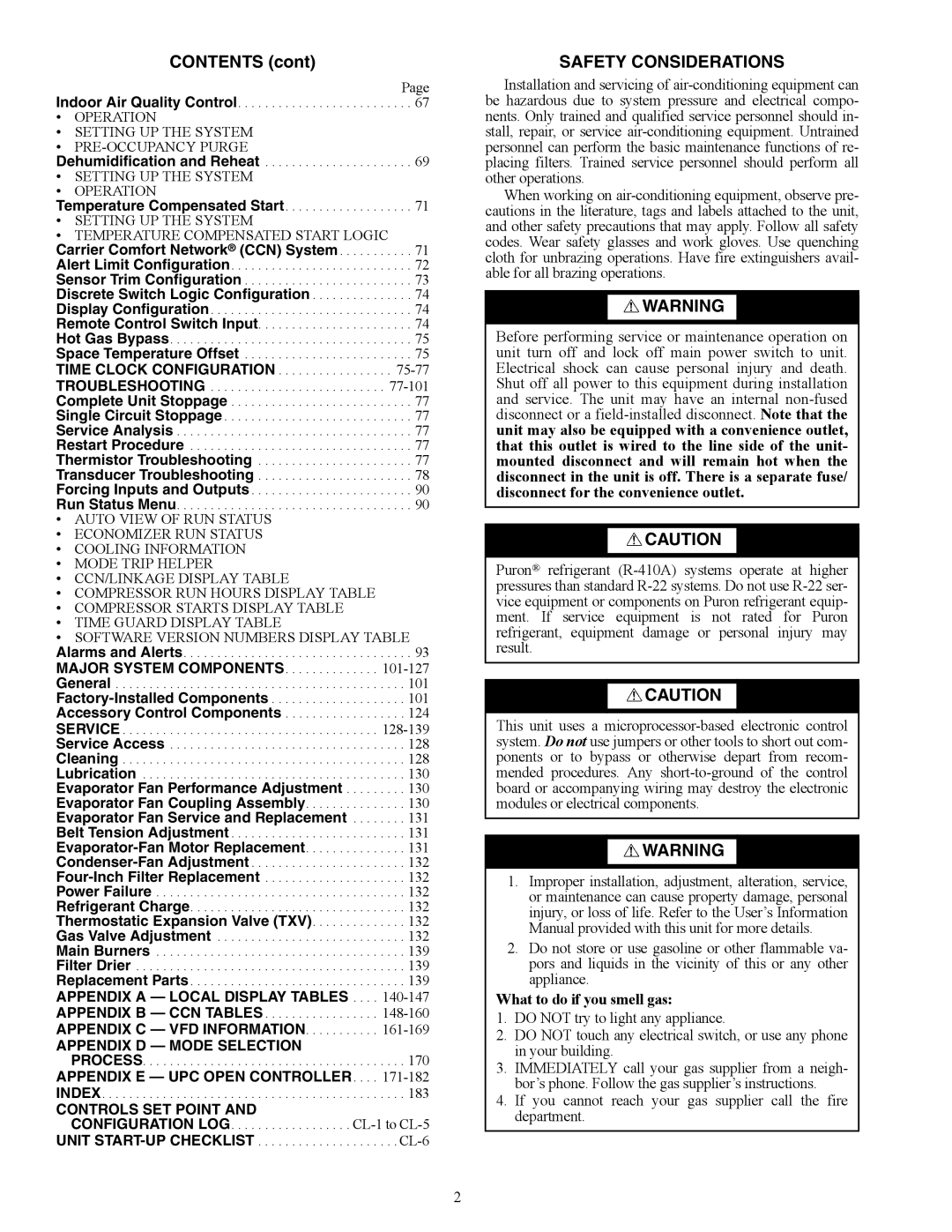 Carrier 48/50AJ specifications Contents, Safety Considerations 