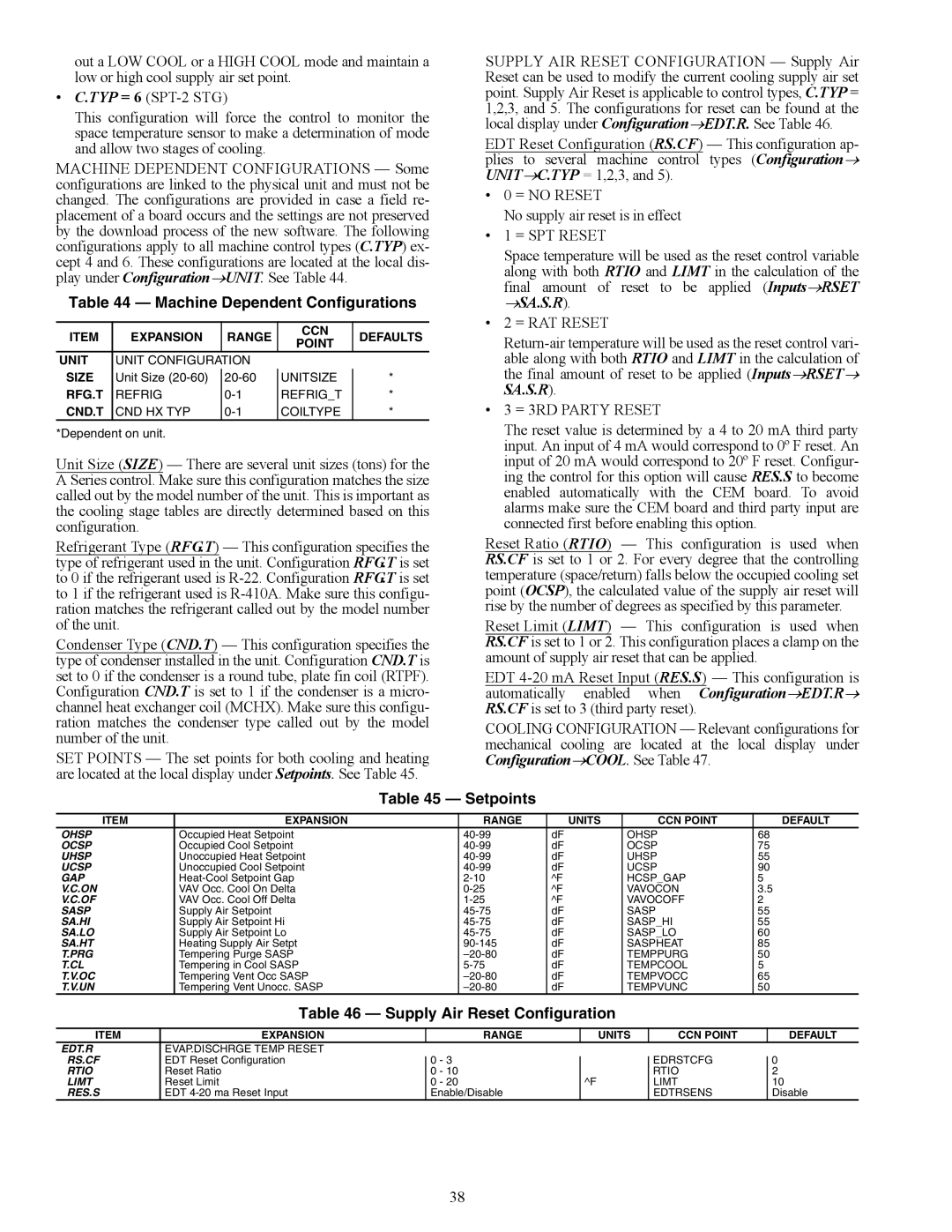 Carrier 48/50AJ specifications Machine Dependent Configurations, Setpoints, Supply Air Reset Configuration 