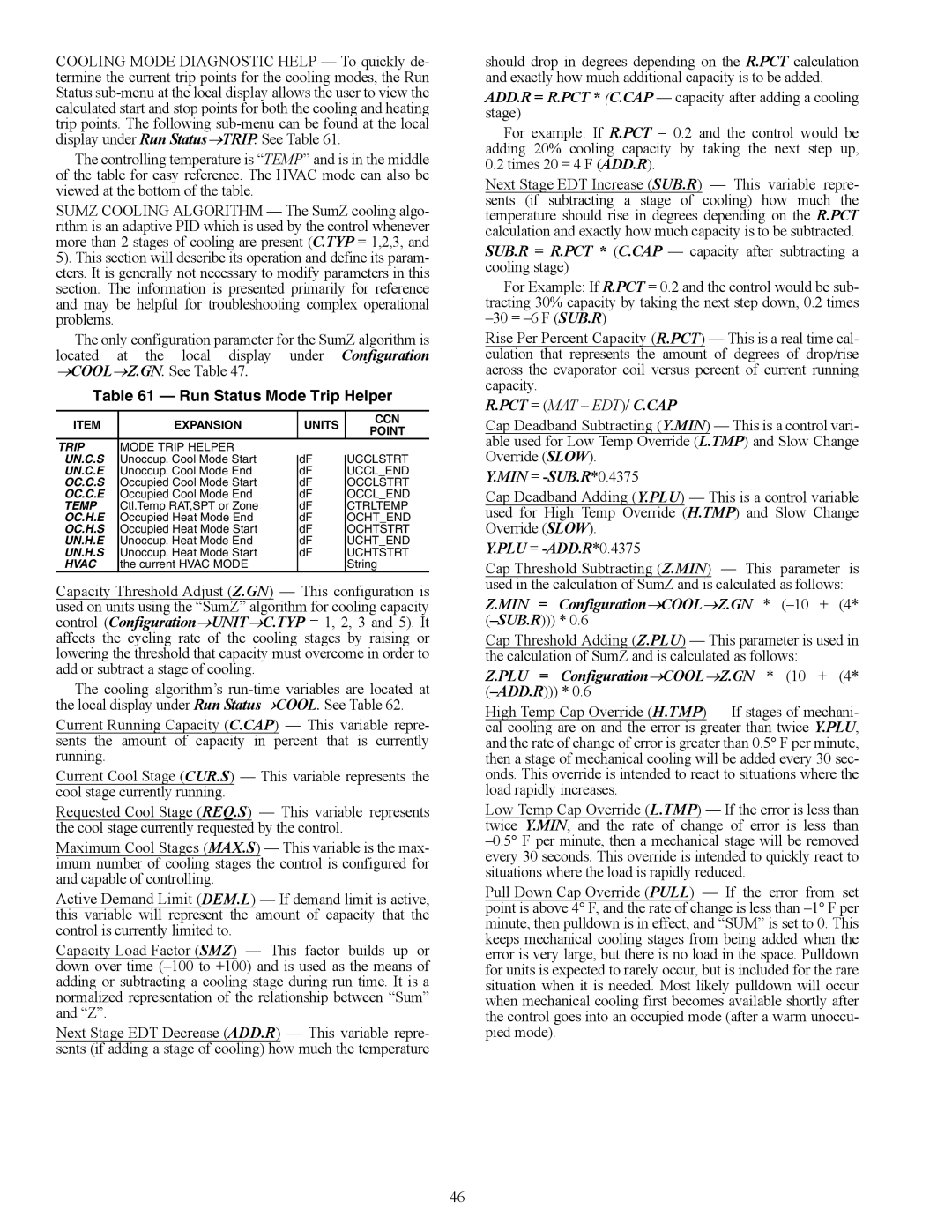 Carrier 48/50AJ specifications Run Status Mode Trip Helper, Pct = Mat Edt/ C.Cap 