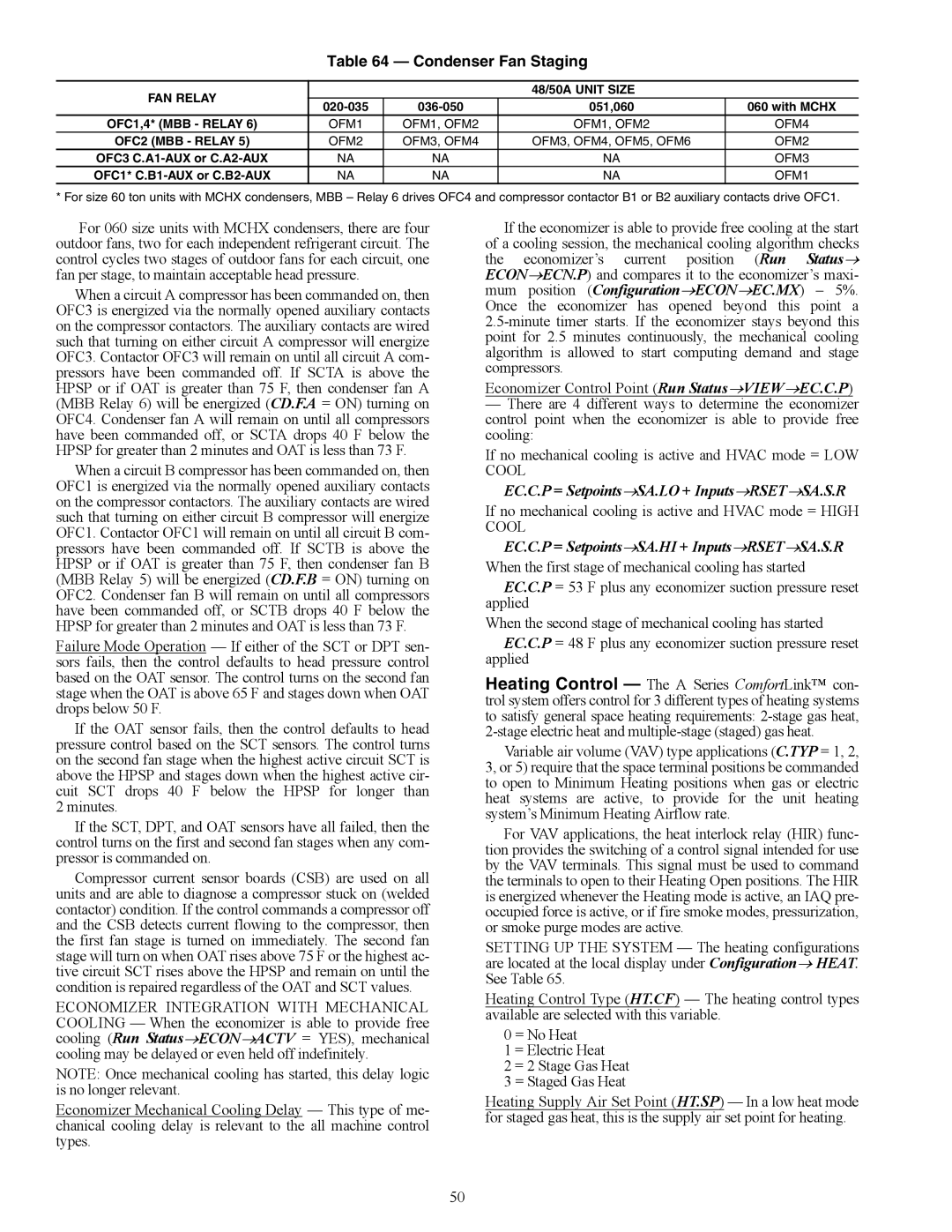 Carrier 48/50AJ specifications Condenser Fan Staging, FAN Relay 48/50A Unit Size 
