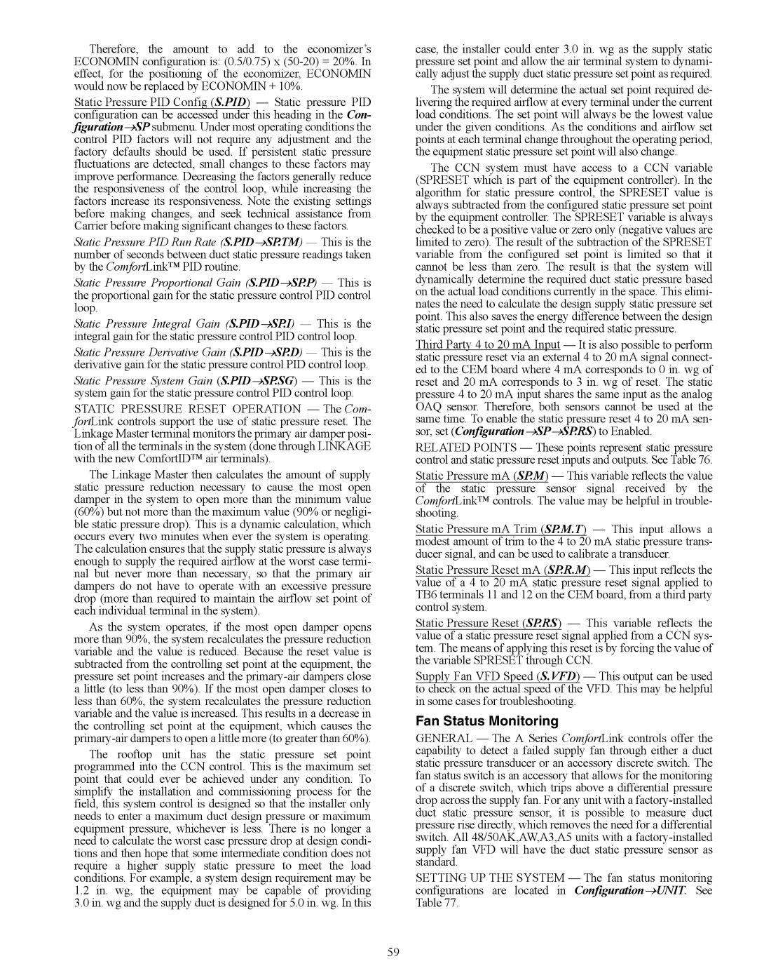 Carrier 48/50AJ specifications Fan Status Monitoring 