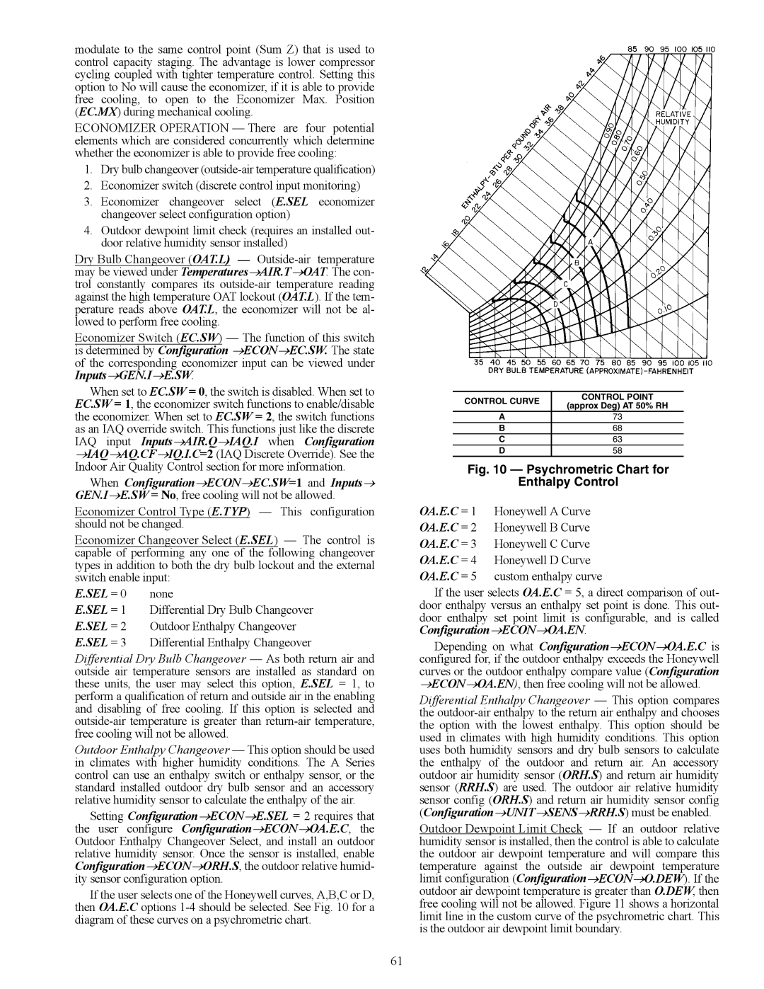 Carrier 48/50AJ specifications None, Outdoor Enthalpy Changeover 