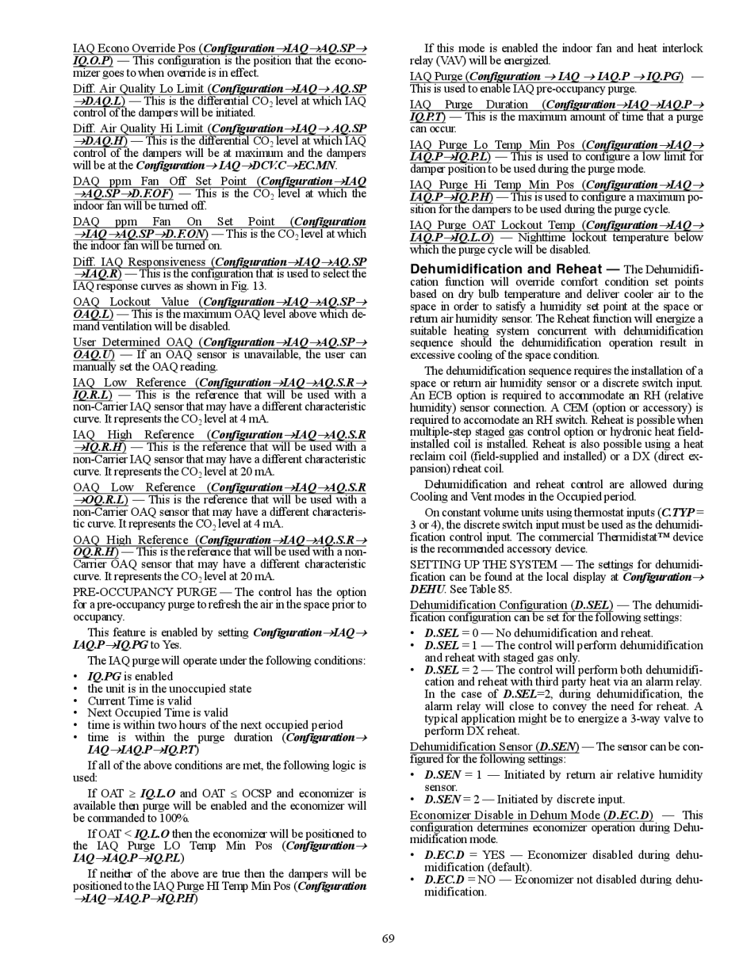 Carrier 48/50AJ specifications IAQ Purge Configuration → IAQ → IAQ.P → IQ.PG 